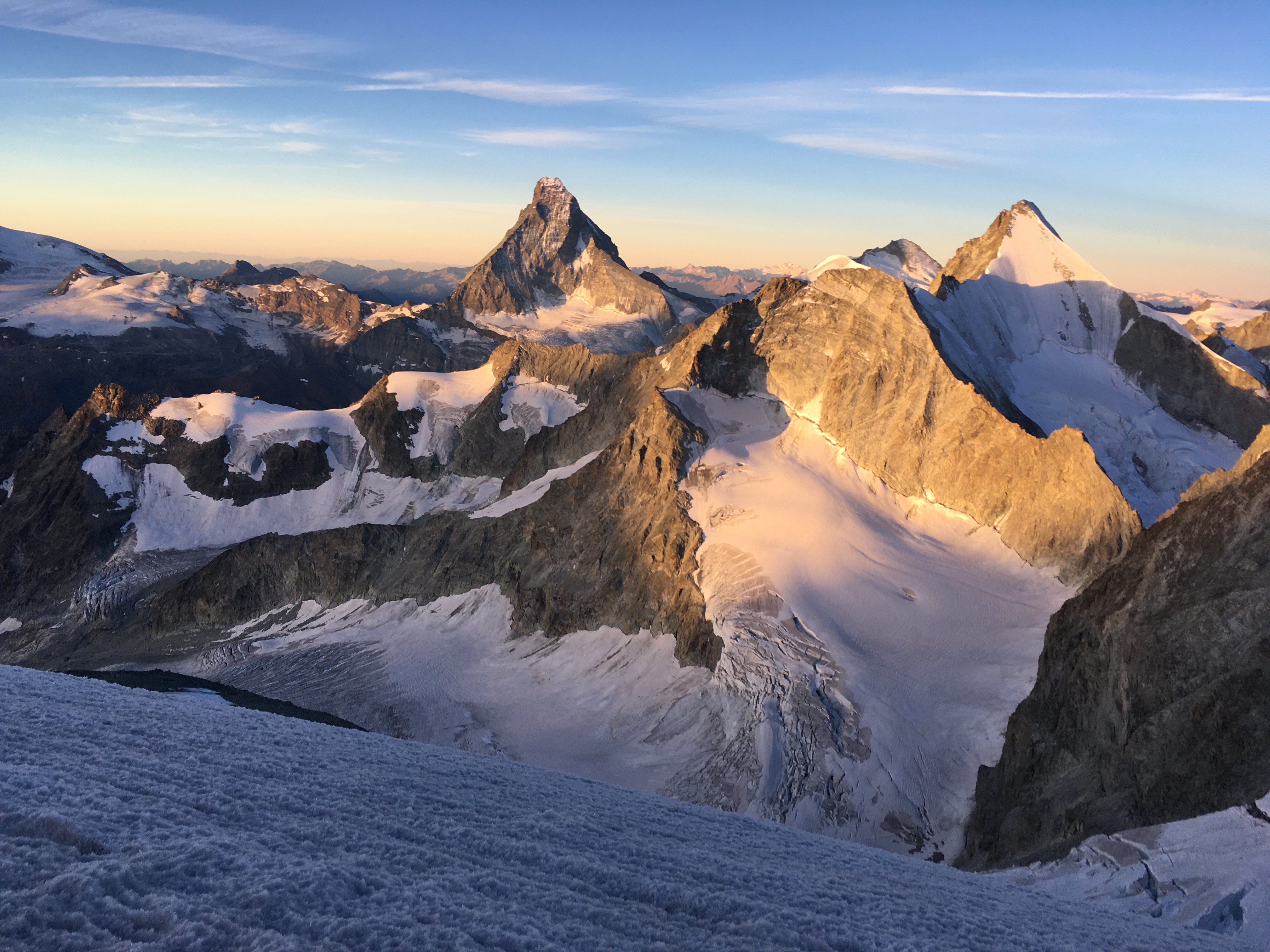 Matterhorn/Cervino and Obergabelhorn from Zinalrothorn, Suisse Alps.